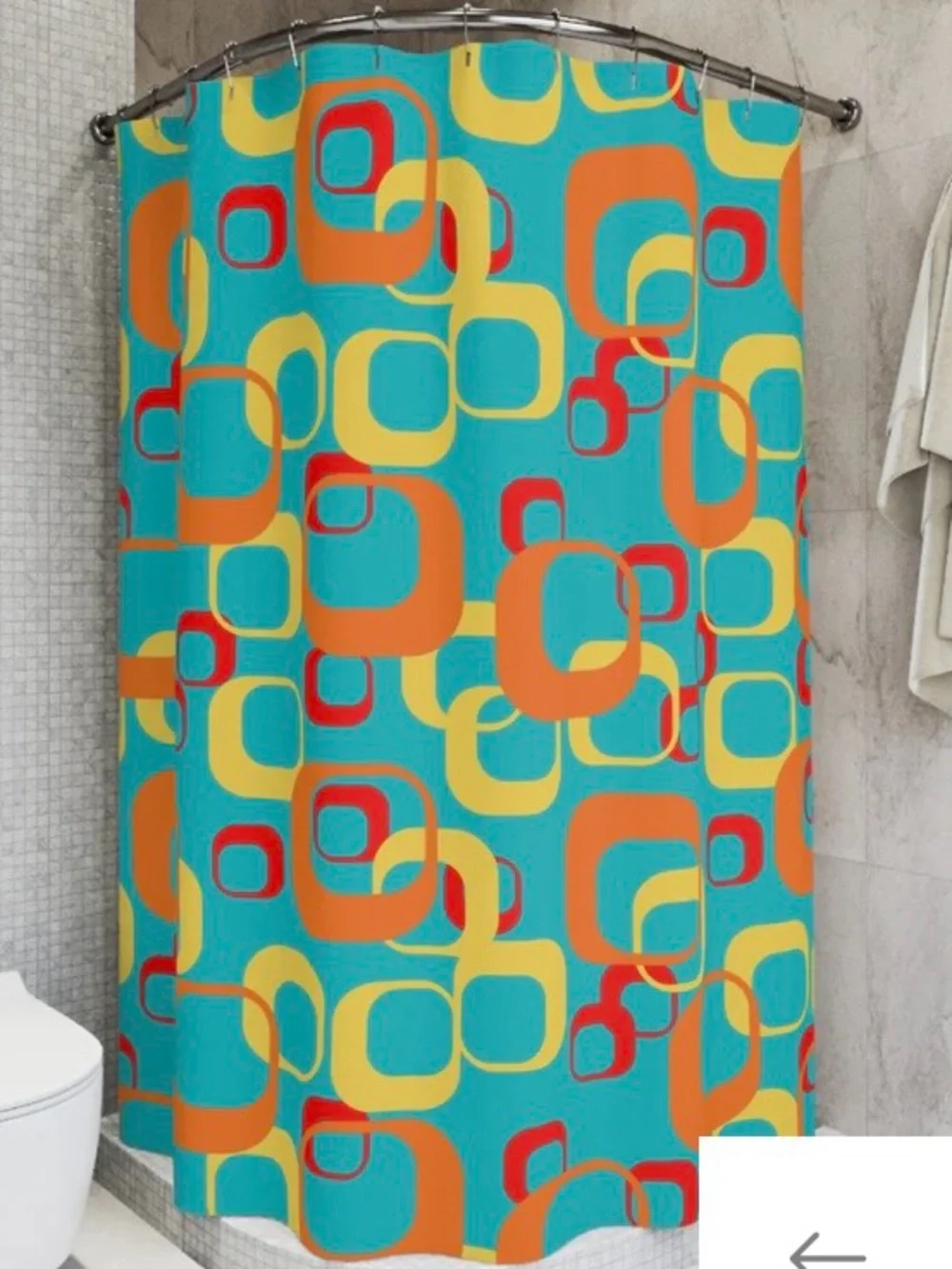 Retro Geometric Shower Curtain — Teal, Orange & Yellow